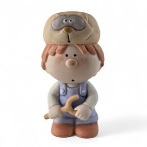 Bumpkins by Fabrizio Boy Small Figurine Raccoon Hat Slingshot Vintage Ceramic